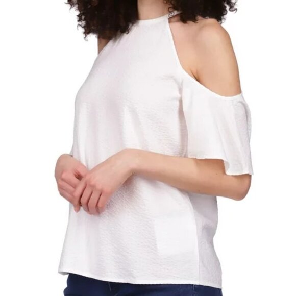 Michael Michael Kors White Textured Halter Neck Cold Shoulder Top Extra Large XL - Picture 2 of 16